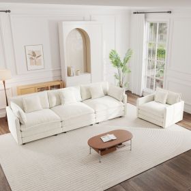 3-Piece Upholstered Sofa, Living Room Sectional Sofa Set Modern Sofa Couches Set , Deep Seat Sofa for Living Room Apartment, 1+3 Seat White