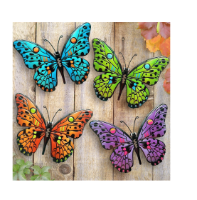 Metal Butterfly Wall Decor - 9.6" Outdoor Fence Wall Art Decor, Hanging Decoration for Garden Yard Living Room Bedroom Patio Balcony(4 Pack)