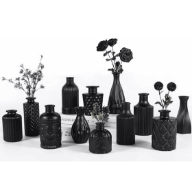 12pcs Glass Black Bud Vases Set, Small Vases for Flowers, Bud Vase for Centerpieces in Bulk, Mini Vintage Vase for Rustic Wedding Decorations