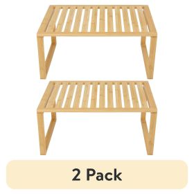 (2 pack) Bamboo Stackable Shelf, Natural Bamboo Color, Easy Assemble, 16 x 10 x 1.18in