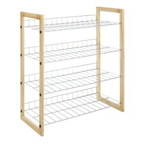 4 Tier Closet Shelf - Storage Organizer - Natural Wood & Chrome - 11.63"x 25.0"x 27.5"-Adult