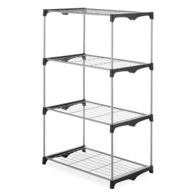 4-Tier Freestanding Metal Shelf Tower Closet System, Black & Silver