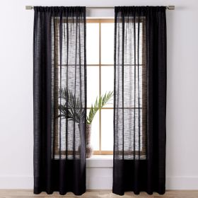 Light Filtering Linen Blend Rod Pocket Curtain, Single Panel, Rich Black, 50" W x 108" L