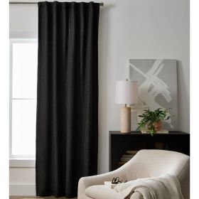 100% Blackout Linen Blend Single Curtain, 50x84 Rich Black