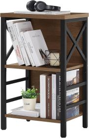 Small Bookshelf,3 Tier Industrial Bookcase with Metal Frame and Backboard,Low Rustic Brown