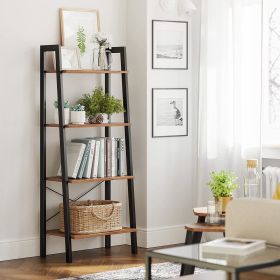 4-Tier Ladder Shelf Wall Ladder Bookshelf Bookcase Furniture Storage Rack Shelves, Rustic Brown and Black