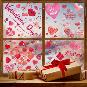 9 Sheets Valentines Window Cling Double-Sided Pink Red Love Heart Window Stickers Happy Valentines Window Decals