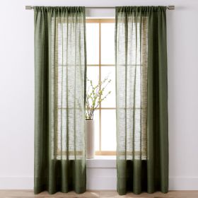 Light Filtering Linen Blend Rod Pocket Curtain, Single Panel, Dark Cilantro, 50" W x 95" L