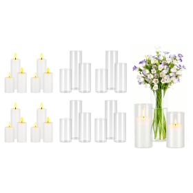 Pillar Candles and Glass Vases Set 24 Pcs, Clear Cylinder Hurricane Candle Holders for Wedding Centerpieces, Tall Vase for Table Decor, Wedding P