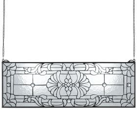 Stained Glass Window Panel, 35.2" x 13" Tiffany Style Hanging Transom Window Panel with Chain, Large Horizontal Rectangle Stain Glass