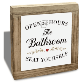 Bathroom Humor Decor, The Bathroom Open 24 Hours Sign, Modern Farmhouse Home Decoration, Rustic Wooden Box Plaque Sign for Restroom