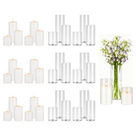 Pillar Candles and Glass Vases Set 36 Pcs, Clear Cylinder Hurricane Candle Holders for Wedding Centerpieces, Tall Vase for Table Decor, Wedding P