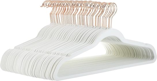 Slim, Velvet, Non-Slip Sturdy Clothes Hangers, 50-Pack, Ivory/Rose Gold