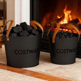 Ash Bucket Set of 2 Metal Coal Ash Can Set with 11.5 Gal and 8.5 Gal Bucket for Fireplace Fire Pits
