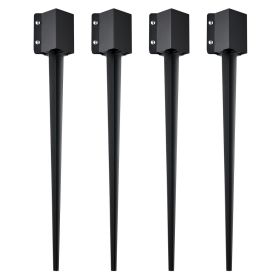 Fence Post Anchor Ground Spike, 4 Pack 36 x 4 x 4 Inches Outer Diameter (Inner Diameter 3.5 x3.5 Inches), Metal Black Powder Coated Post Stake Gr