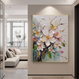 Hand Painted Oil Painting Abstract Original Flower Oil Painting On Canvas Large Wall Art Original White Floral Painting Floral Custom Painting Li (Style: 01, size: 100X150cm)